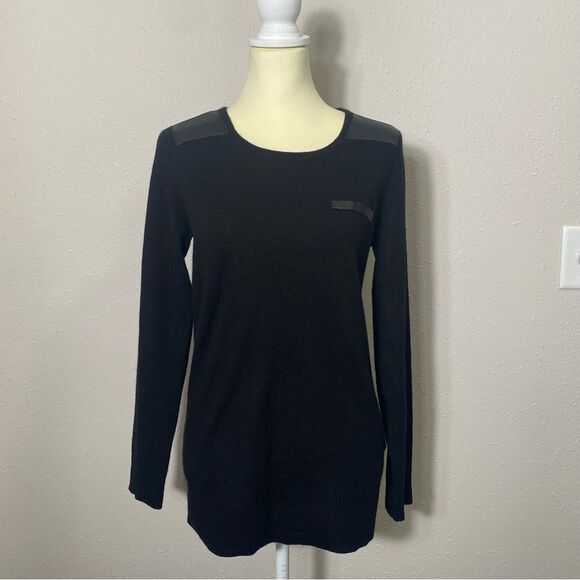 Wythe NY 100% Cashmere & Leather Black Crewneck Pullover Sweater Women's Size M - Picture 15 of 16